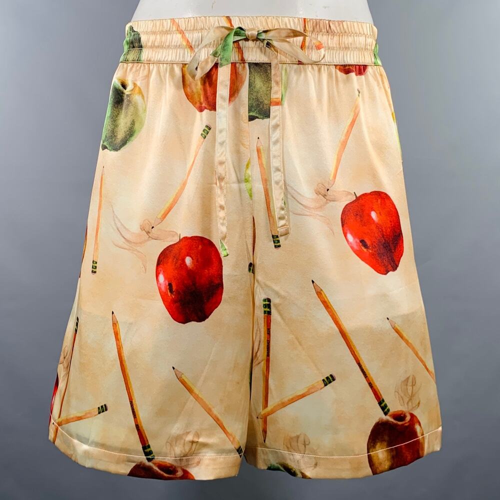 NAHMIAS SS23 Size XXXL Apple Beige Red Print Silk Blend Drawstring Shorts - Picture 1 of 5